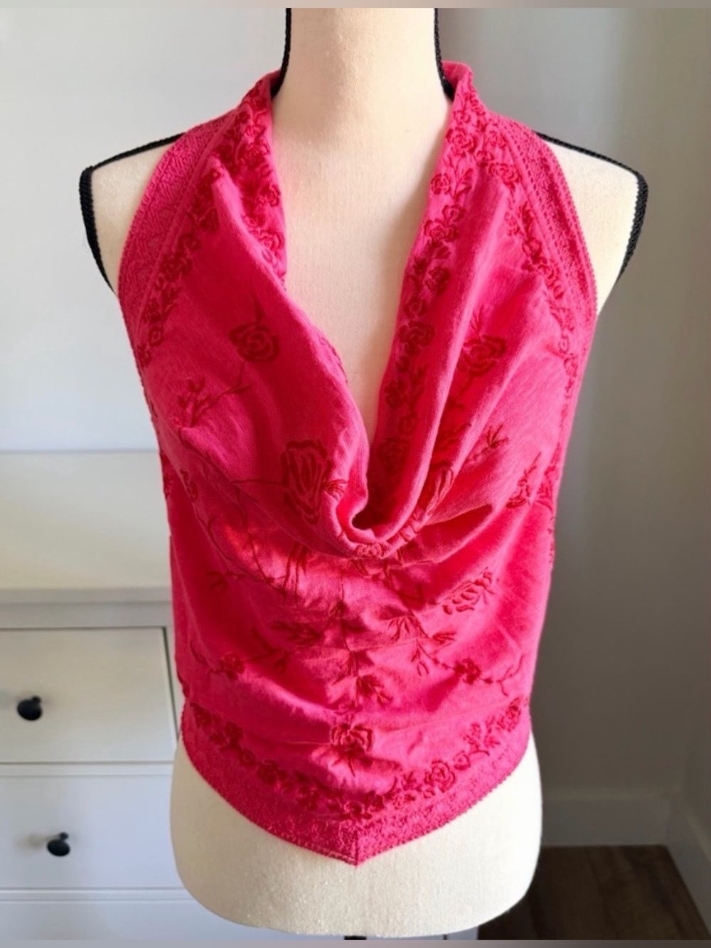 Free People - Pink Embroidered Halter Cowl Neck Top - Picture 2 of 5